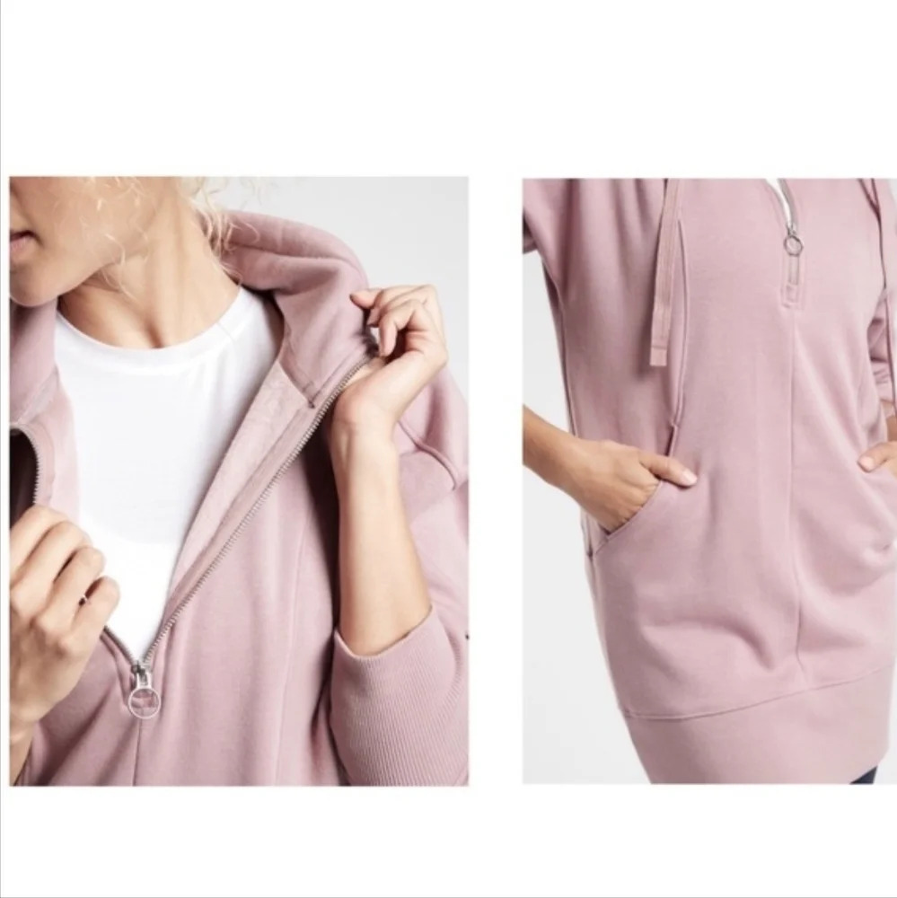 ATHLETA sz S Cozy Karma 1/4 Zip Sweater Dress Tunic  Fleece Lined Floral Mauve - Picture 7 of 16